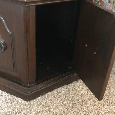 Vintage Hexagon Shape End Table with storage cabinet