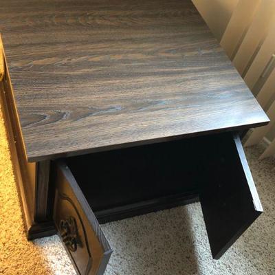 Large Vintage Square End Table with storage cabinet