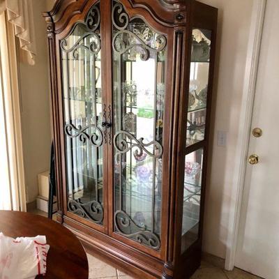 Wood and Iron China Cabinet, lighted
