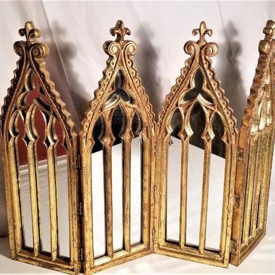 Lot #30  Contemporary hinged mirrored decorative screen with Fleur di Lis styling
