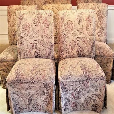 Lot #58  Super nice grouping of 8 Rolled Back Upholstered Chairs - great condition