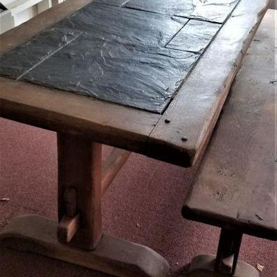 Lot #64 Heavy Cypress Trestle Table with one Bench