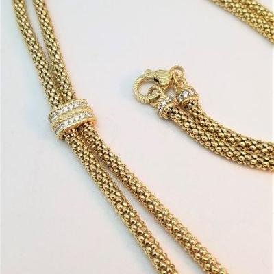 Lot #67  Beautiful Gold over Sterling Silver (Vermeil) adjustable tassle Necklace set with CZs