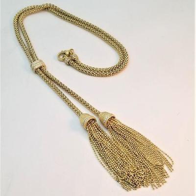 Lot #67  Beautiful Gold over Sterling Silver (Vermeil) adjustable tassle Necklace set with CZs