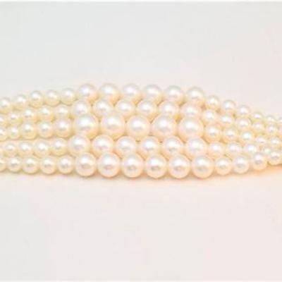 Lot #74  Cultured Pearl Bracelet - 5 Strand - with Sterling Silver toggle clasp