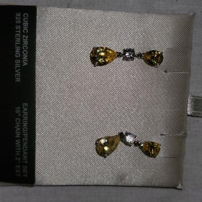 Silver Yellow Stone Earrings 
