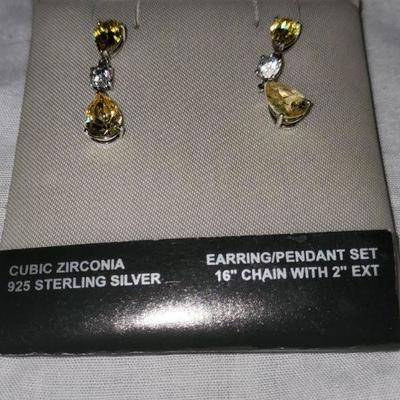 Silver Yellow Stone Earrings 