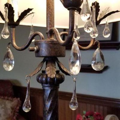 Lot #81  Heavy Metal Floor Lamp with hanging crystals