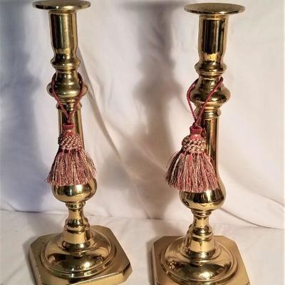 Lot #91  Pair of Heavy Solid Brass Candlesticks