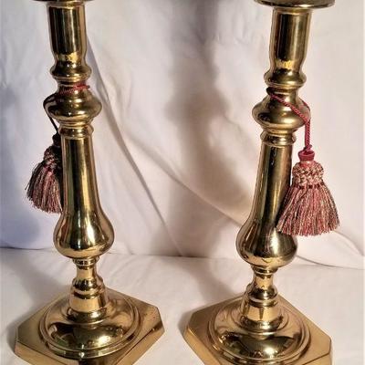 Lot #91  Pair of Heavy Solid Brass Candlesticks