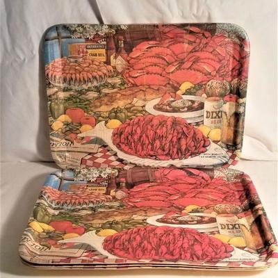Lot #98  Set of four retired D.H. Holmes trays - Crawfish design (1983)