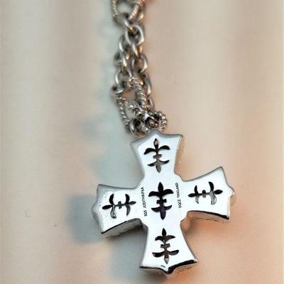 Lot #108  Sterling Silver Chain with Judith Ripka Sterling cross Enhancer - Czs/Mother of Pearl