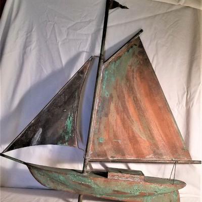 Lot #125  Vintage Copper Weather Van in the form of a Sailboat - great item
