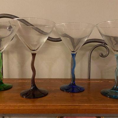 Glassware qty.4 - Martini Glasses, Colored Stems