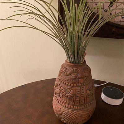 Decor - Carved Vase w/Faux Grass