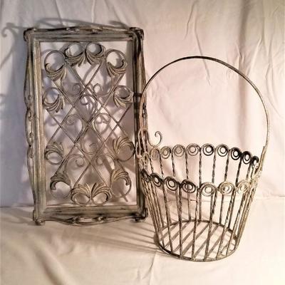 Lot #128  Lot of two metal decorator pieces - tray and basket