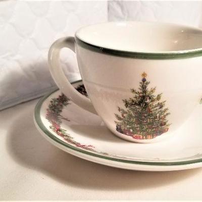 Lot #129  Lot of 12 Christopher Radko Christmas Cup and Saucers in storage containers