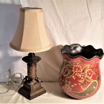 Lot #132 Two piece decorator lot - small lamp and cache pot