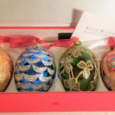 Lot #133, Box of Joan Rivers Blown Glass Christmas Ornaments - 4 in box