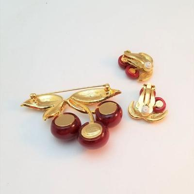 Lot #142  Sweet Cherry brooch and matching earrings - Joan Rivers