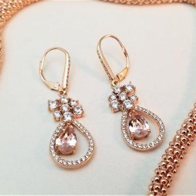 Lot #143  Sterling silver necklace and earrings overlaid with rose gold plating - very pretty