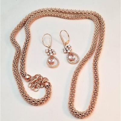 Lot #143  Sterling silver necklace and earrings overlaid with rose gold plating - very pretty