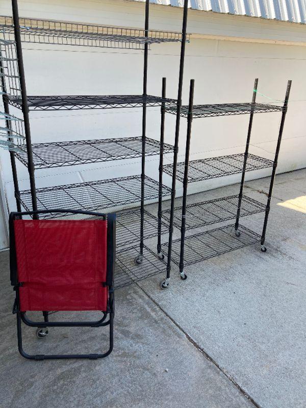 2 rolling racks & folding chair