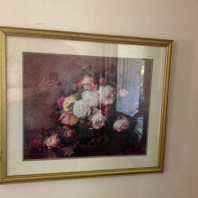 Framed floral artwork
