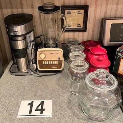 LOT#14: Hamilton Beach Espresso Maker & Canister lot with Waring Blender