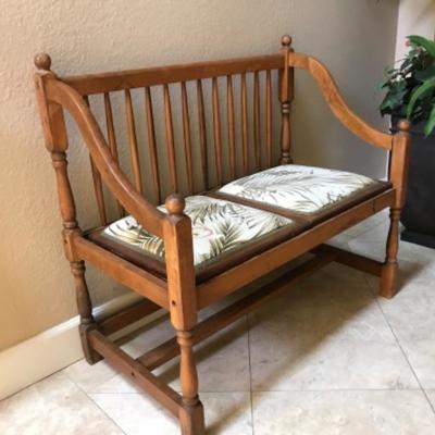 Antique Entry Bench / Settee with Palm Leaf Upholstery 