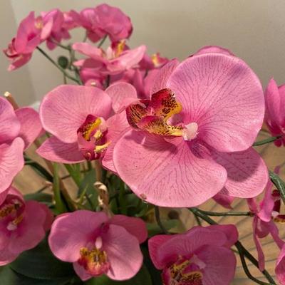 Pink Artificial Orchid Plant in Glass Bowl