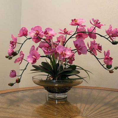 Pink Artificial Orchid Plant in Glass Bowl