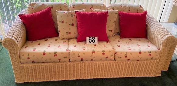 LOT 68 Henry Link Wicker Sleeper Sofa with Pillows EstateSales