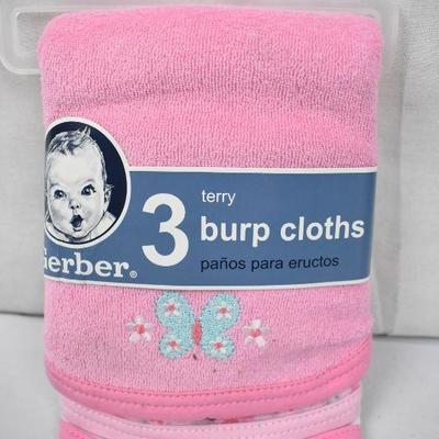 2 pc Baby: Baby Bottle, Nipple Brush, Grey & Gerber Terry Burp Cloths - New