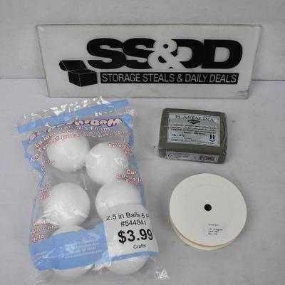 3pc Craft: Styrofoam Balls, Plastilina Clay 1lb , & Grosgrain Ribbon - New