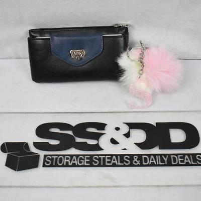 2 pc Accessories: Black/Blue Wallet with Pink/white 