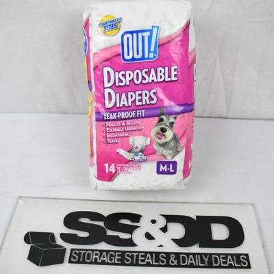 Out! Disposable Dog Diapers, Qty 14, 26-60 pounds - New
