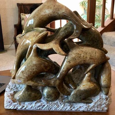 Large Frolicking Dolphin Statue / Sculpture Soapstone?