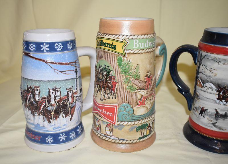 Lot 655, Vintage Collectible Budweiser Beer Steins, Lot of 4 Mugs
