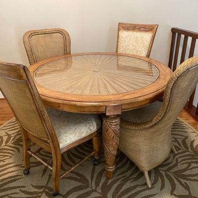 Tommy Bahama Lexington Home Glass Top Round Dining Table & Chair Set Tropical Decor