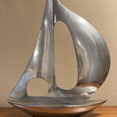 Aluminum Sail Boat Sculpture / Statue Unsigned, Mid-Century Modern, Sleek!