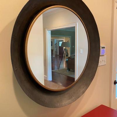 Contemporary Round Mirror--Wood and metal
