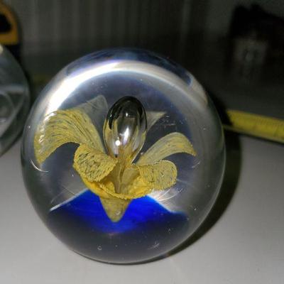 Yellow Floral Glass Paperweight 