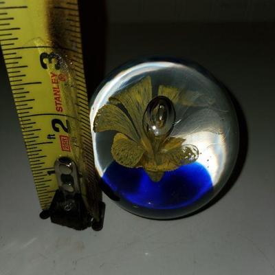 Yellow Floral Glass Paperweight 