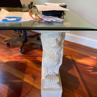 Glass Table Top on Lion Pedestals