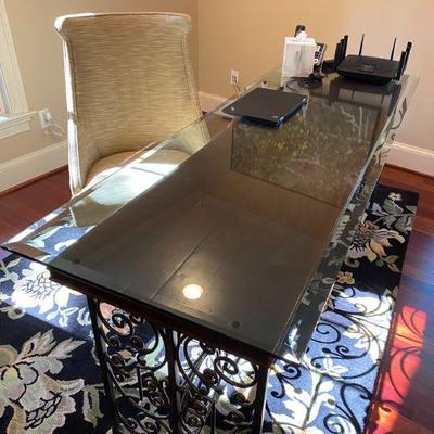 Wrought Iron, Wood and Glass Desk