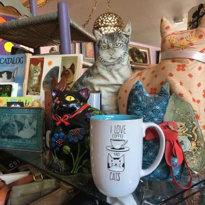 Cats galore!  The black floral cat is a bank!