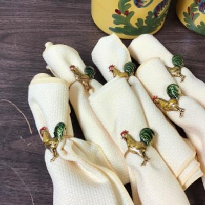 Kitchen Canisters, napkins and Rooster Rings Plus Curtis Stone Cookbook