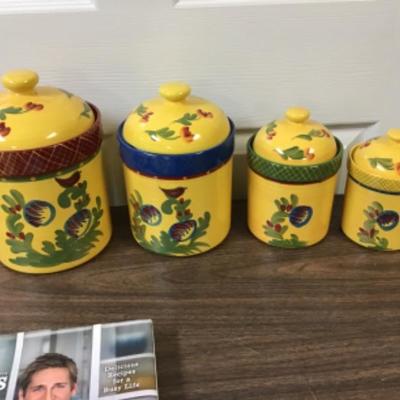 Kitchen Canisters, napkins and Rooster Rings Plus Curtis Stone Cookbook