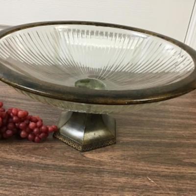 Crystal Bowl Metal Pedestal plus Faux Grapes